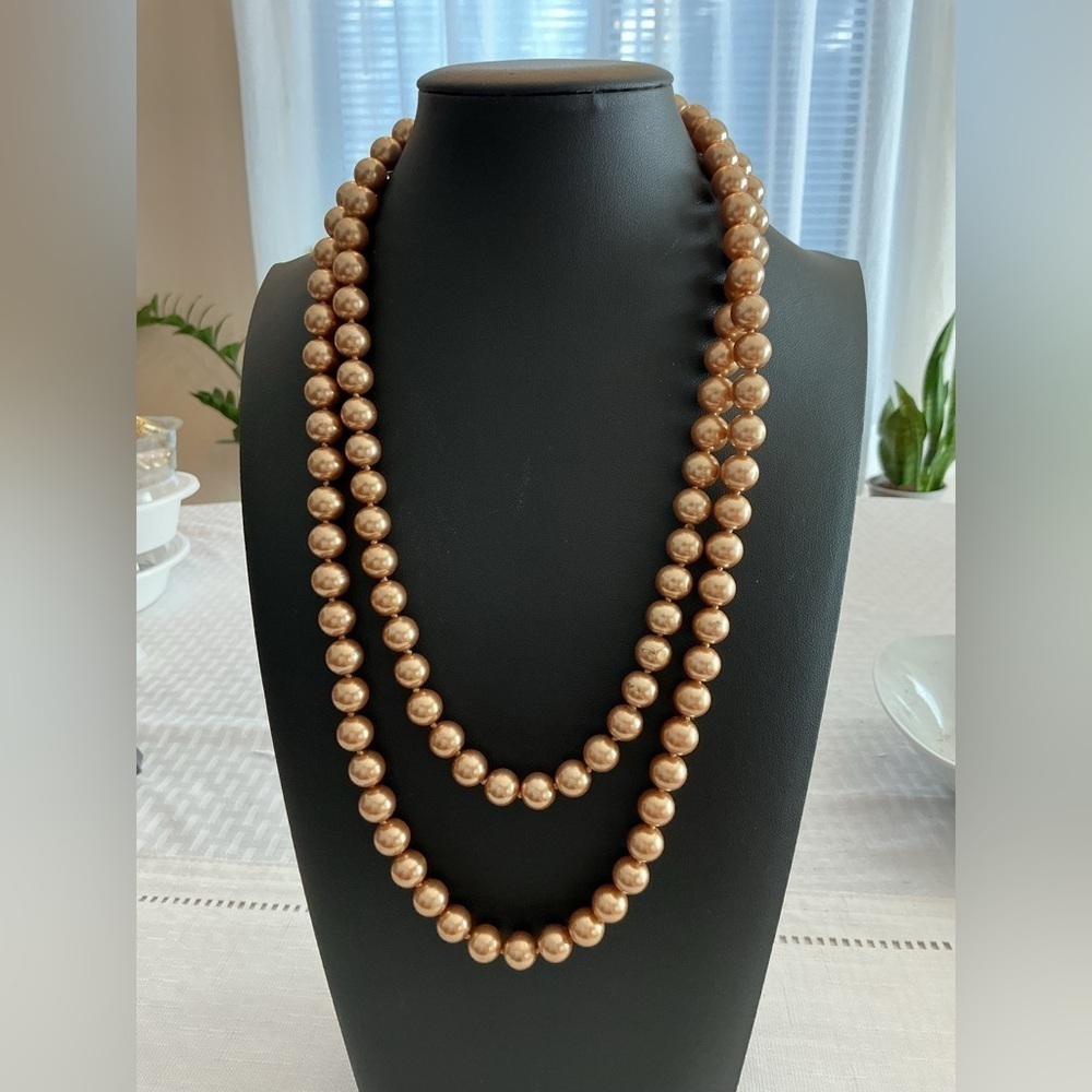 Kenneth Jay Lane Vintage Gold Glass Opera Length Pearl Necklace